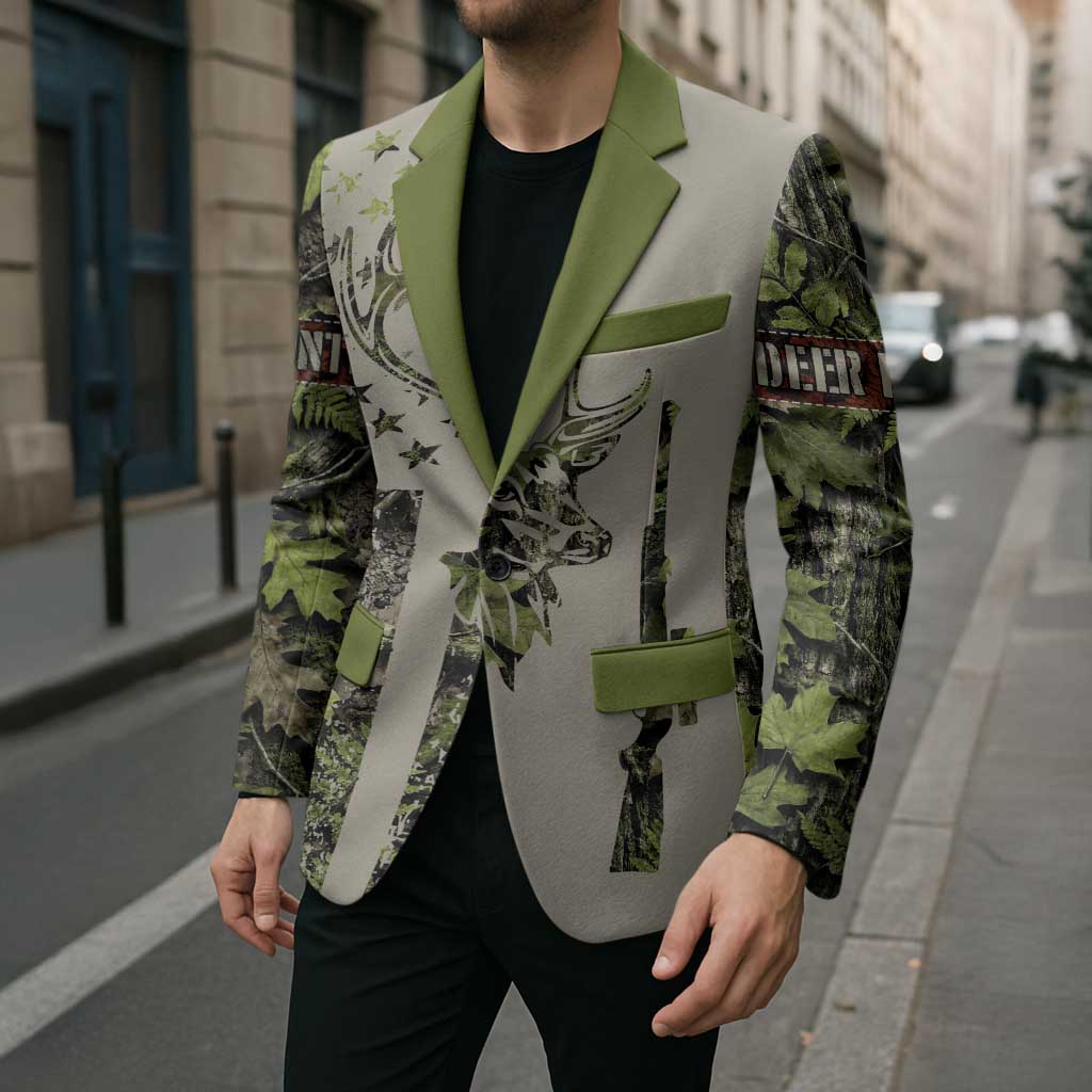 Deer Skull Camouflage Blazer American Hunting Culture in Forest Green and Earth Tones