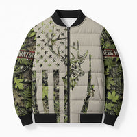 Deer Skull Camouflage Bomber Puffer Jacket American Hunting Culture in Forest Green and Earth Tones