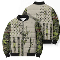Deer Skull Camouflage Bomber Puffer Jacket American Hunting Culture in Forest Green and Earth Tones