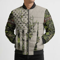 Deer Skull Camouflage Bomber Puffer Jacket American Hunting Culture in Forest Green and Earth Tones