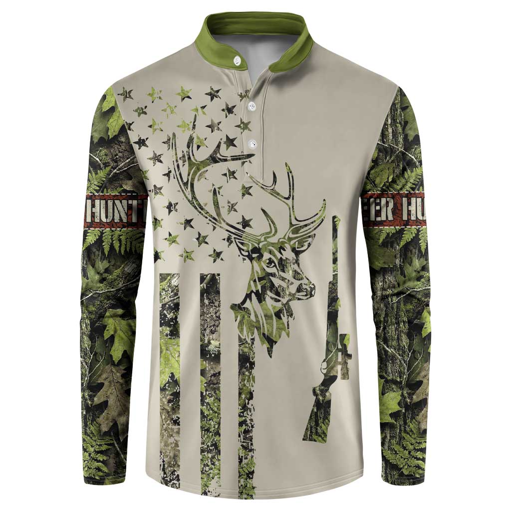 Deer Skull Camouflage Button Sweatshirt American Hunting Culture in Forest Green and Earth Tones
