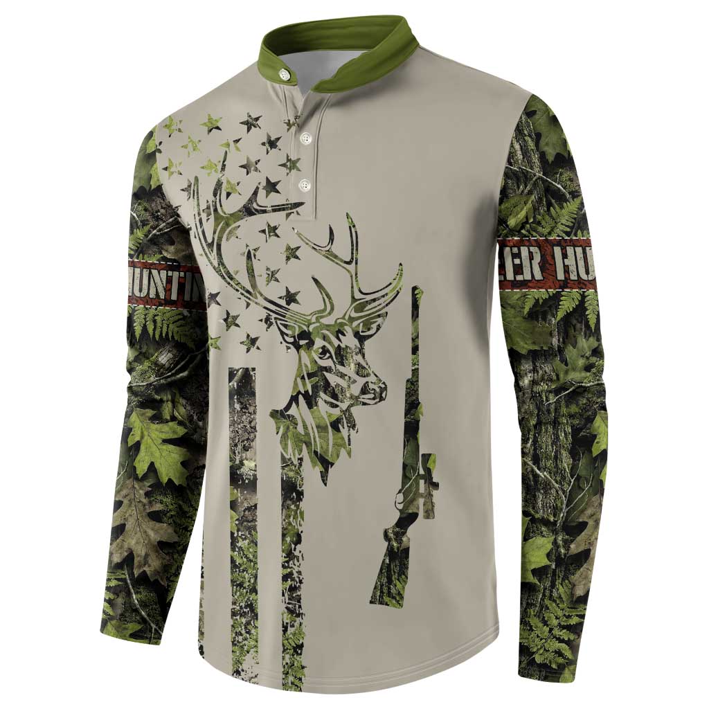 Deer Skull Camouflage Button Sweatshirt American Hunting Culture in Forest Green and Earth Tones