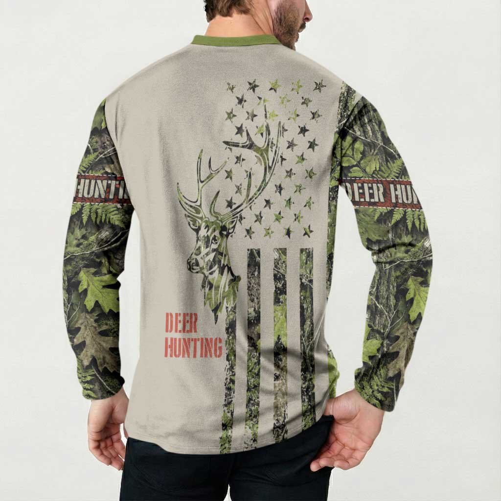 Deer Skull Camouflage Button Sweatshirt American Hunting Culture in Forest Green and Earth Tones