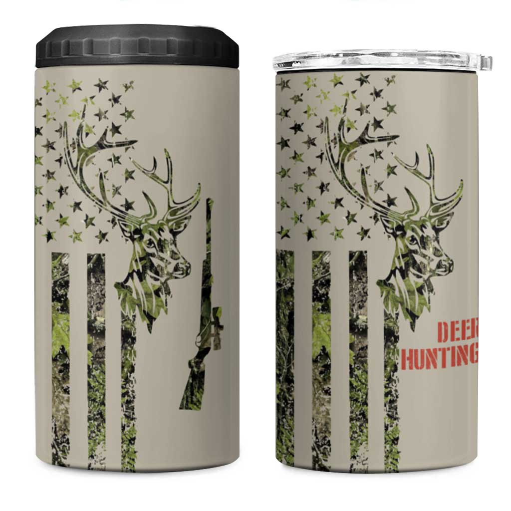 Deer Skull Camouflage 4 in 1 Can Cooler Tumbler American Hunting Culture in Forest Green and Earth Tones