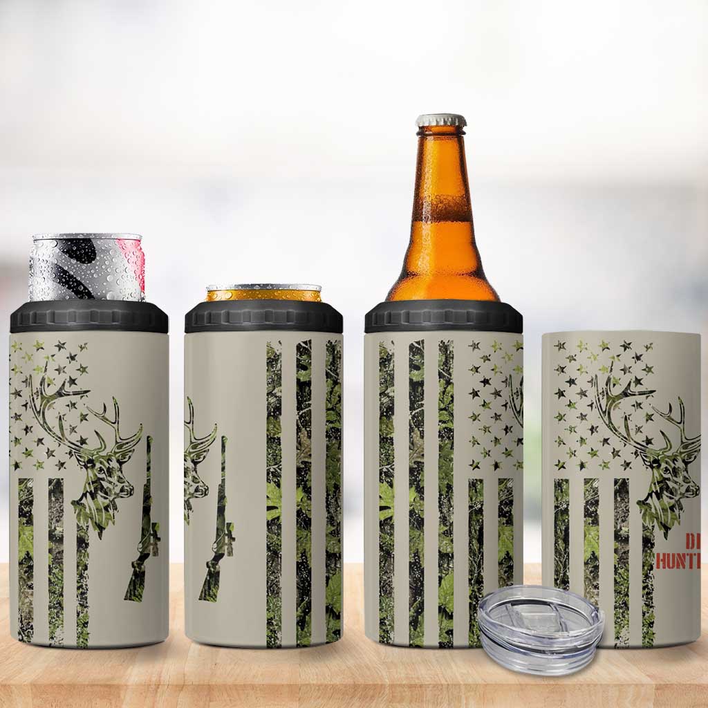 Deer Skull Camouflage 4 in 1 Can Cooler Tumbler American Hunting Culture in Forest Green and Earth Tones