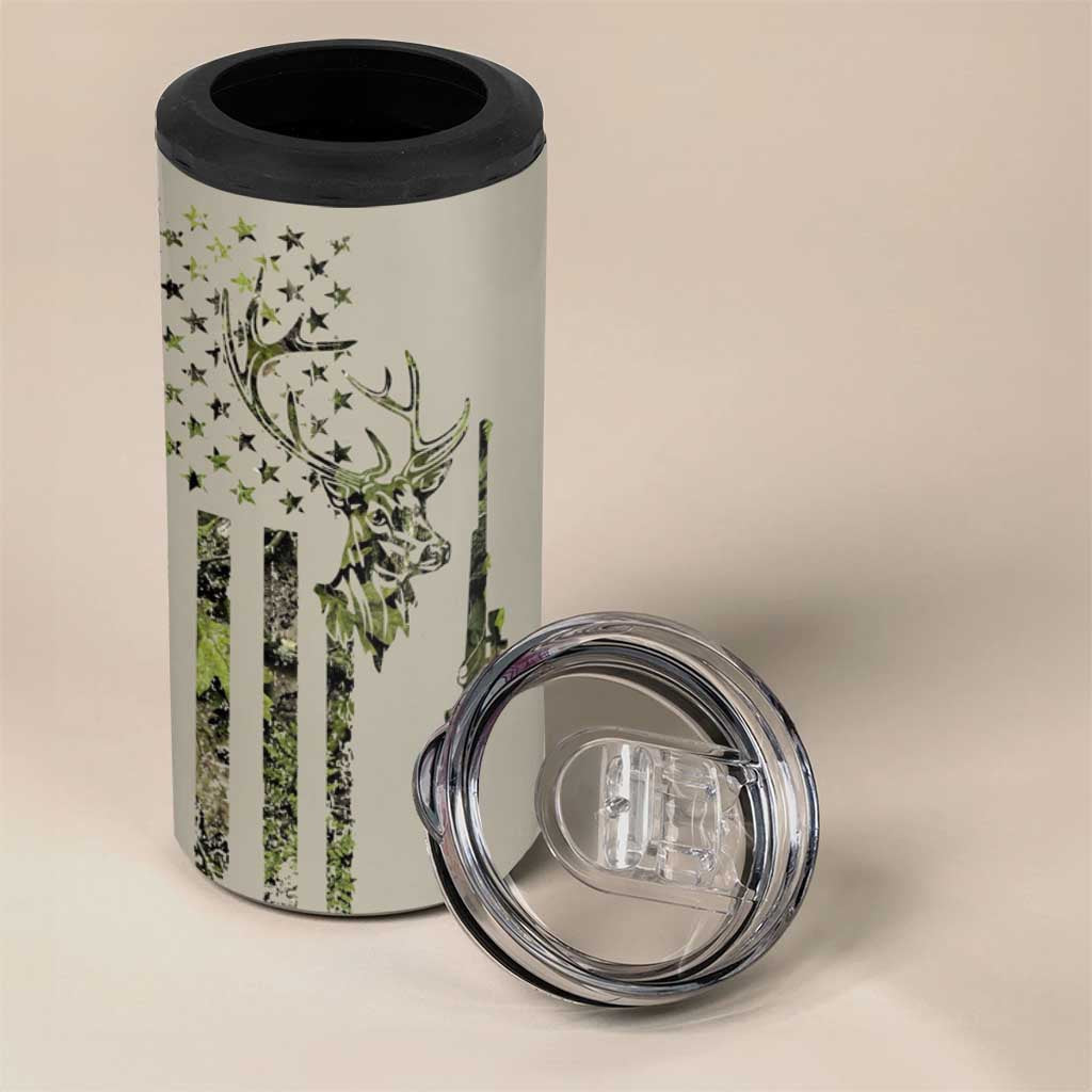 Deer Skull Camouflage 4 in 1 Can Cooler Tumbler American Hunting Culture in Forest Green and Earth Tones