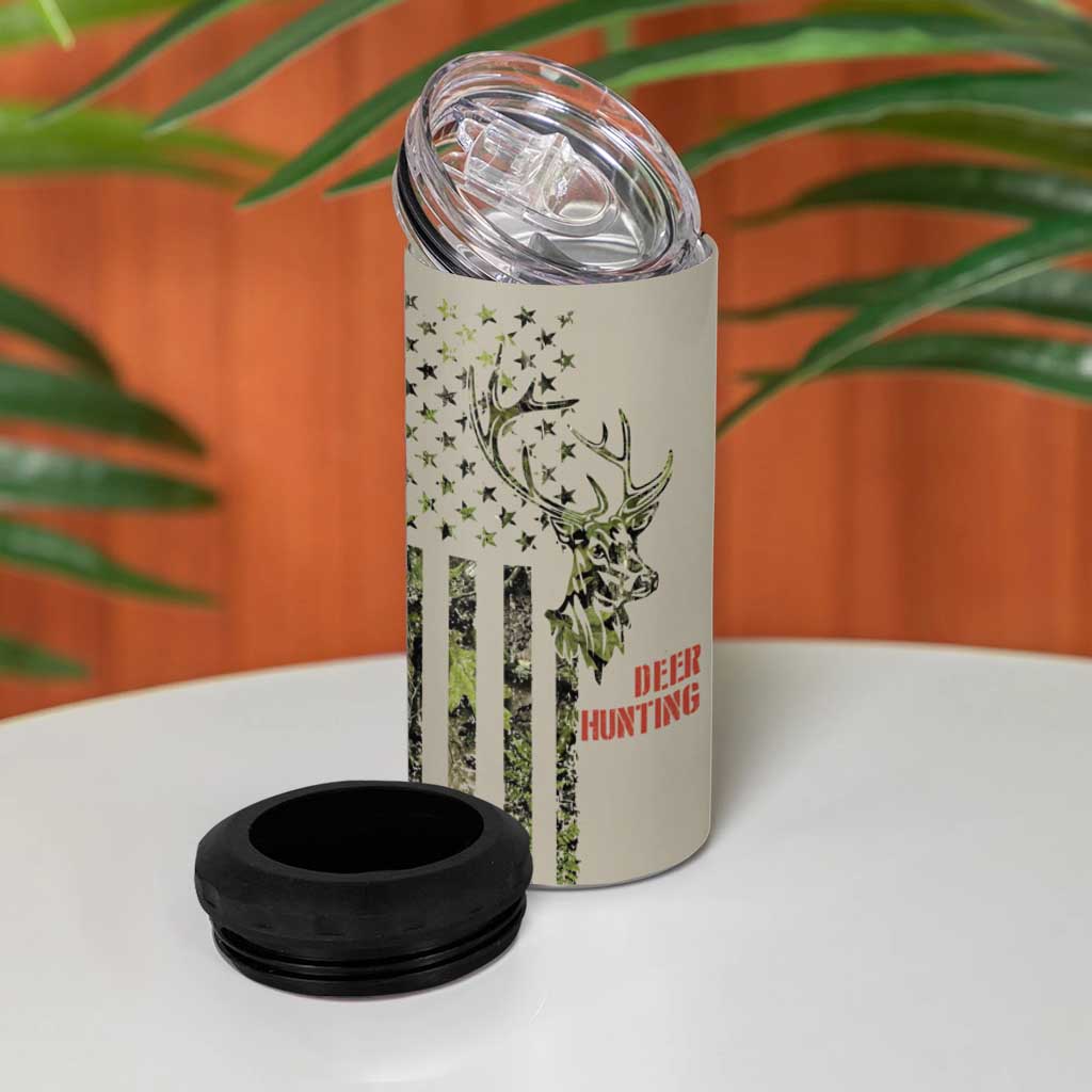 Deer Skull Camouflage 4 in 1 Can Cooler Tumbler American Hunting Culture in Forest Green and Earth Tones