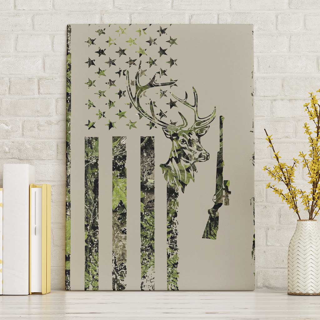 Deer Skull Camouflage Canvas Wall Art American Hunting Culture in Forest Green and Earth Tones
