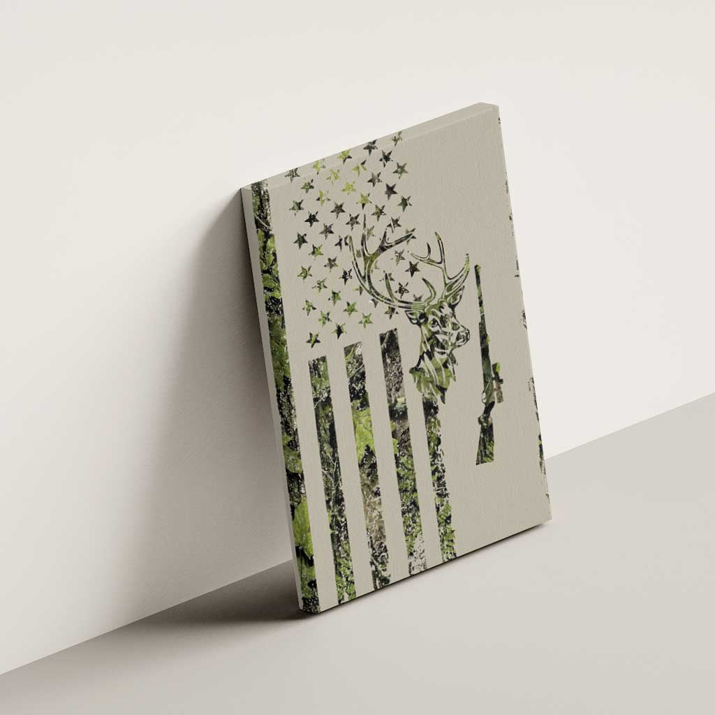 Deer Skull Camouflage Canvas Wall Art American Hunting Culture in Forest Green and Earth Tones