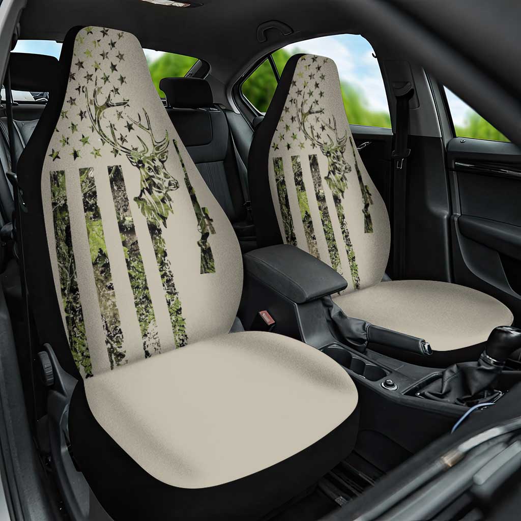 Deer Skull Camouflage Car Seat Cover American Hunting Culture in Forest Green and Earth Tones