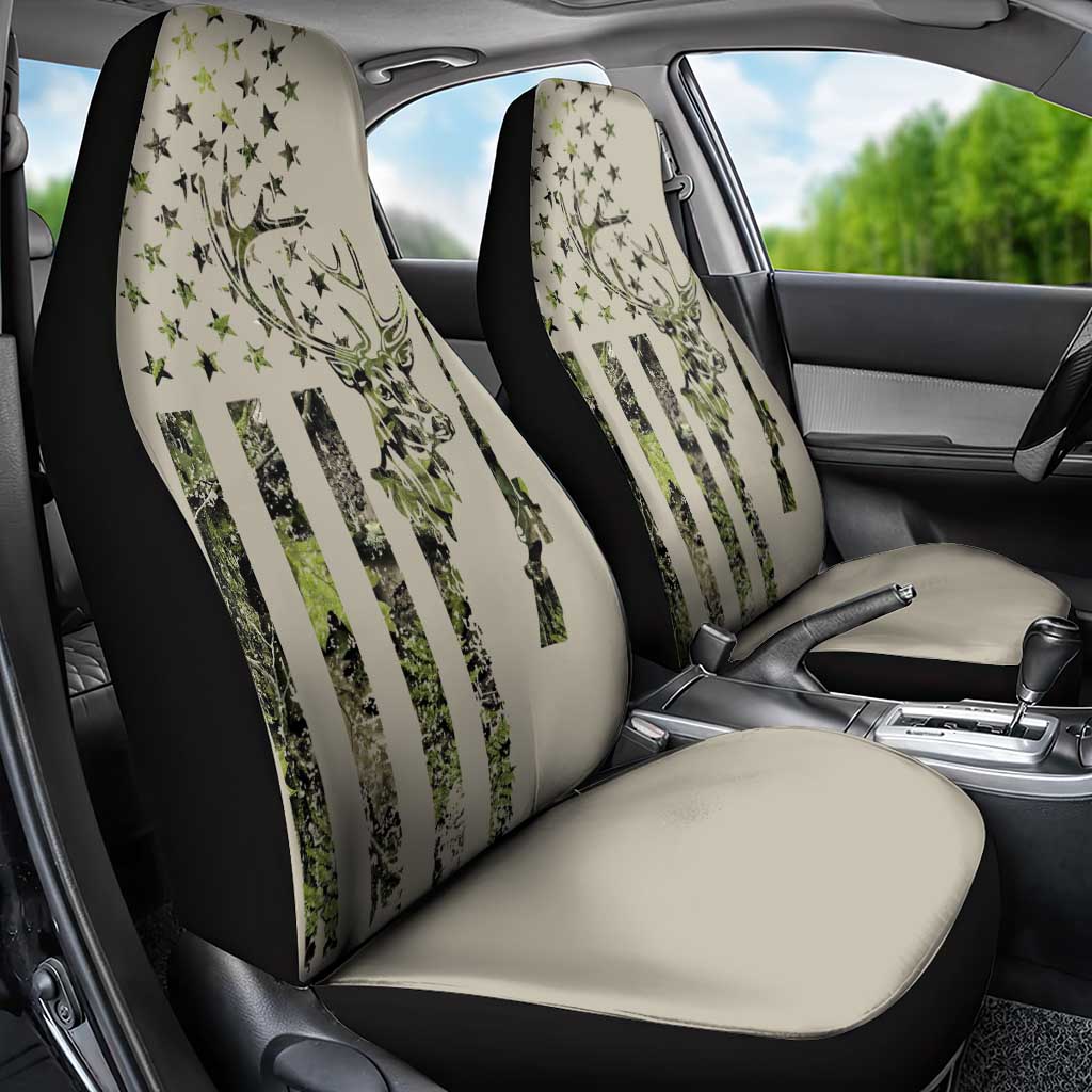 Deer Skull Camouflage Car Seat Cover American Hunting Culture in Forest Green and Earth Tones