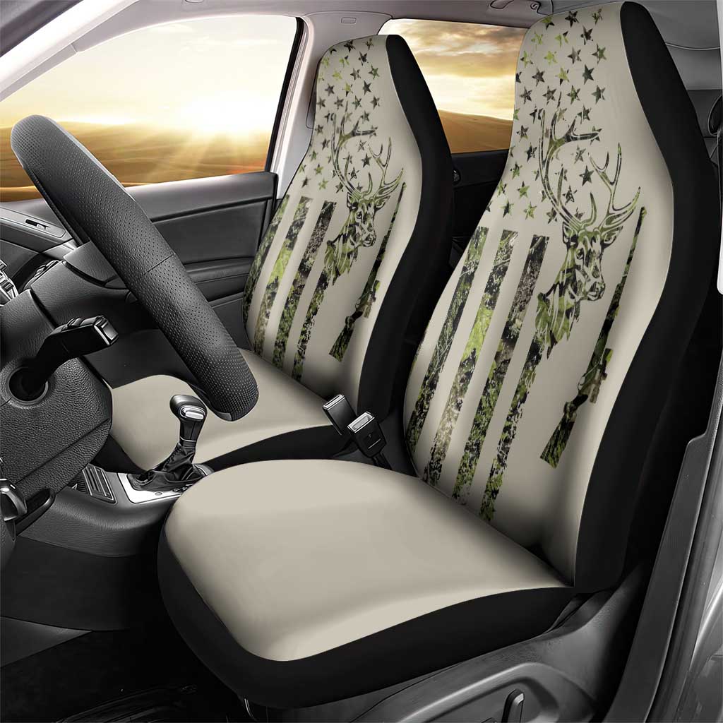 Deer Skull Camouflage Car Seat Cover American Hunting Culture in Forest Green and Earth Tones