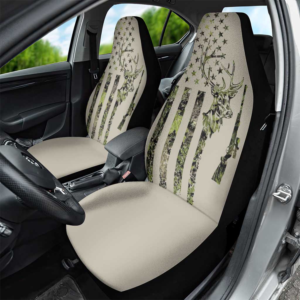 Deer Skull Camouflage Car Seat Cover American Hunting Culture in Forest Green and Earth Tones