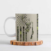 Deer Skull Camouflage Ceramic Mug American Hunting Culture in Forest Green and Earth Tones