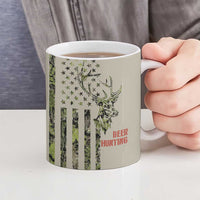 Deer Skull Camouflage Ceramic Mug American Hunting Culture in Forest Green and Earth Tones