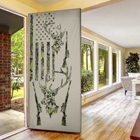Deer Skull Camouflage Door Cover American Hunting Culture in Forest Green and Earth Tones