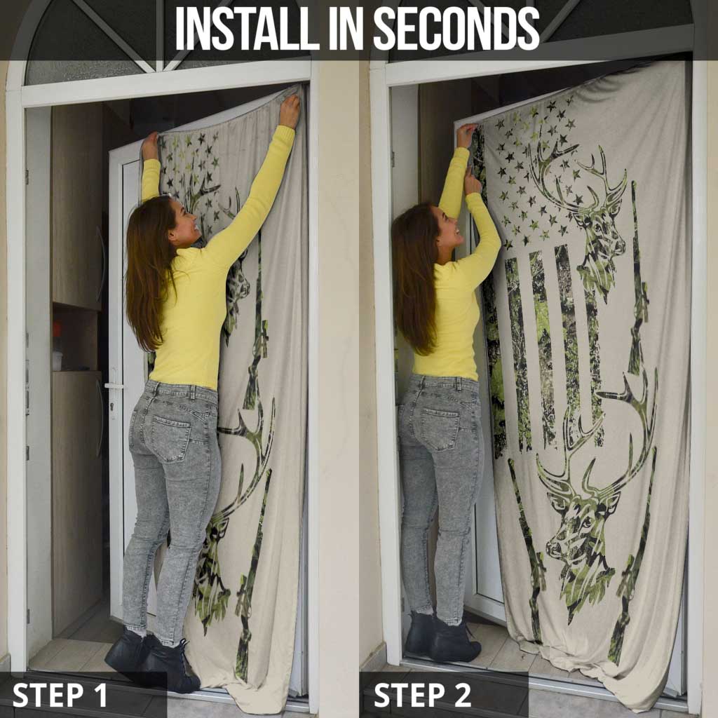 Deer Skull Camouflage Door Cover American Hunting Culture in Forest Green and Earth Tones