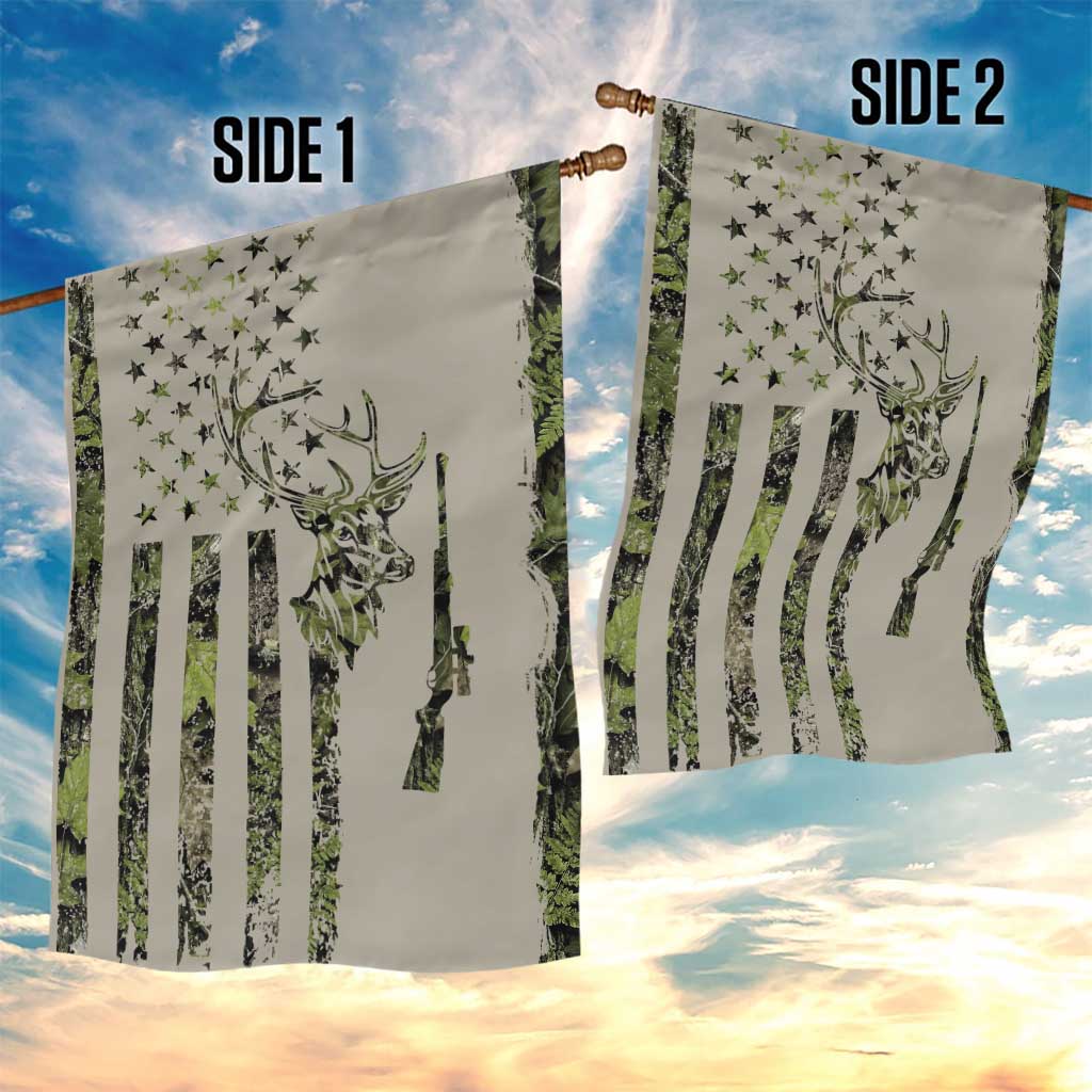 Deer Skull Camouflage Garden Flag American Hunting Culture in Forest Green and Earth Tones
