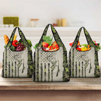 Deer Skull Camouflage Grocery Bag American Hunting Culture in Forest Green and Earth Tones