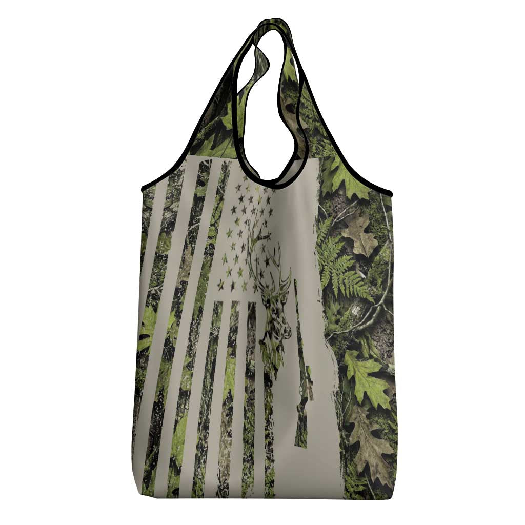 Deer Skull Camouflage Grocery Bag American Hunting Culture in Forest Green and Earth Tones