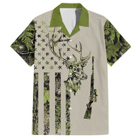 Deer Skull Camouflage Hawaiian Shirt American Hunting Culture in Forest Green and Earth Tones