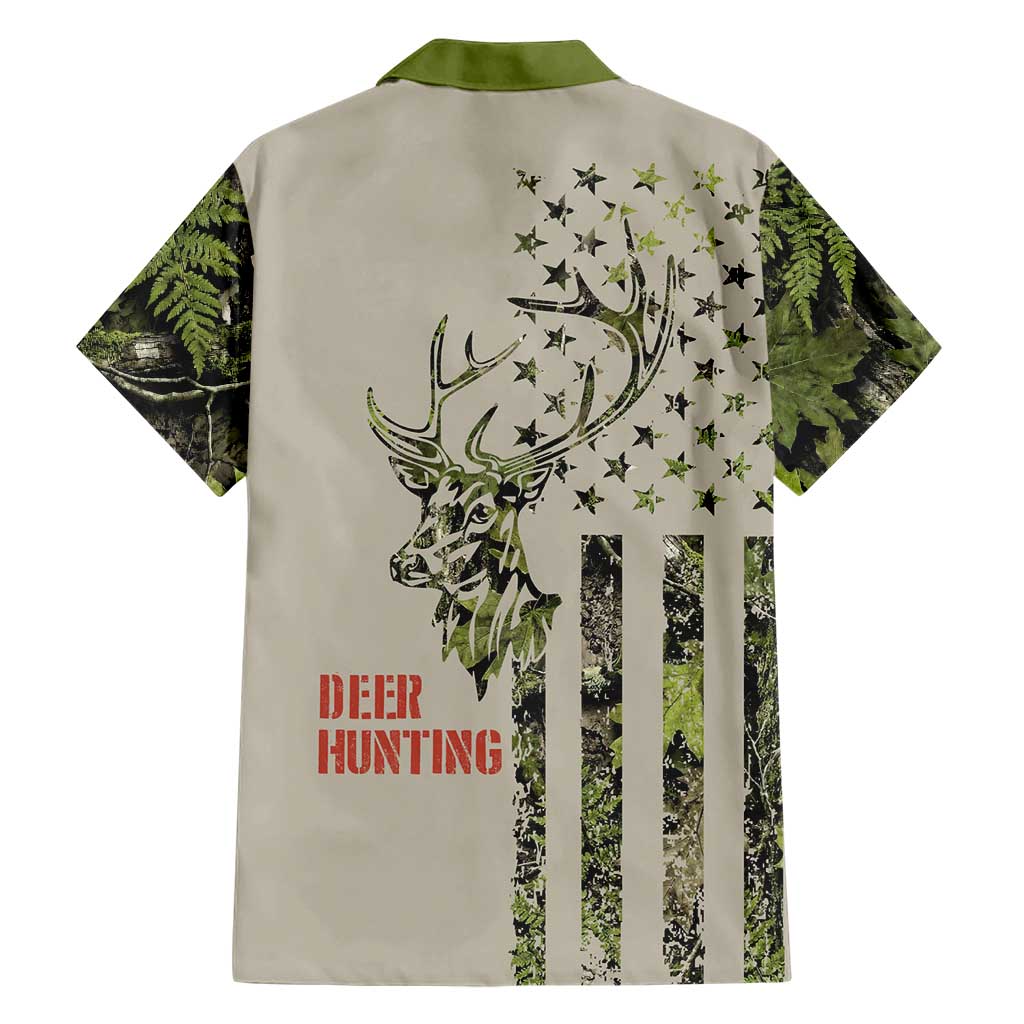 Deer Skull Camouflage Hawaiian Shirt American Hunting Culture in Forest Green and Earth Tones