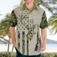 Deer Skull Camouflage Hawaiian Shirt American Hunting Culture in Forest Green and Earth Tones