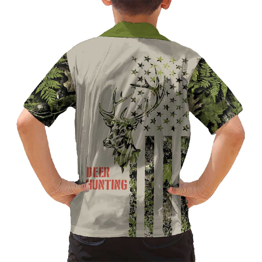 Deer Skull Camouflage Hawaiian Shirt American Hunting Culture in Forest Green and Earth Tones
