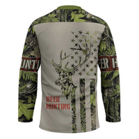 Deer Skull Camouflage Hockey Jersey American Hunting Culture in Forest Green and Earth Tones