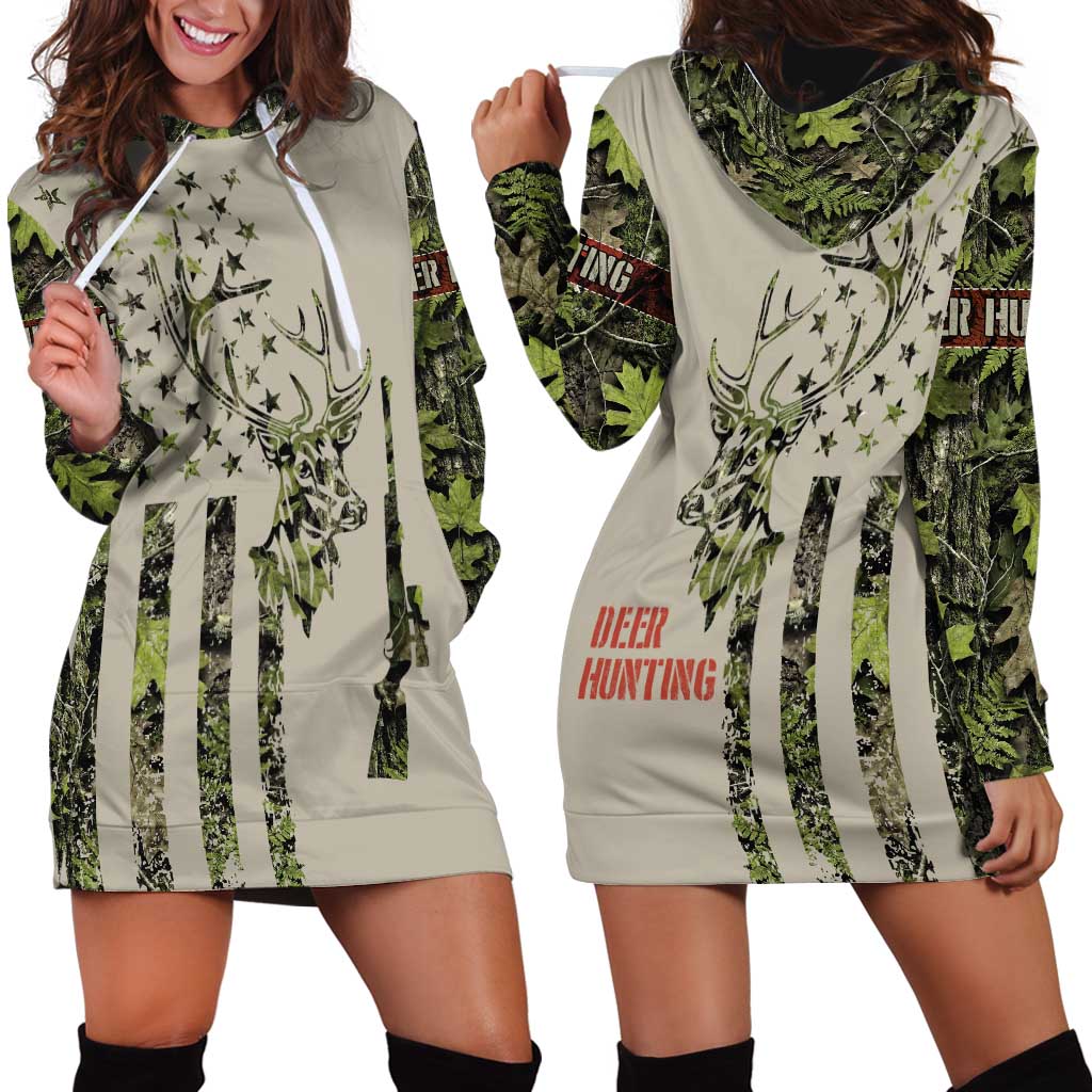 Deer Skull Camouflage Hoodie Dress American Hunting Culture in Forest Green and Earth Tones