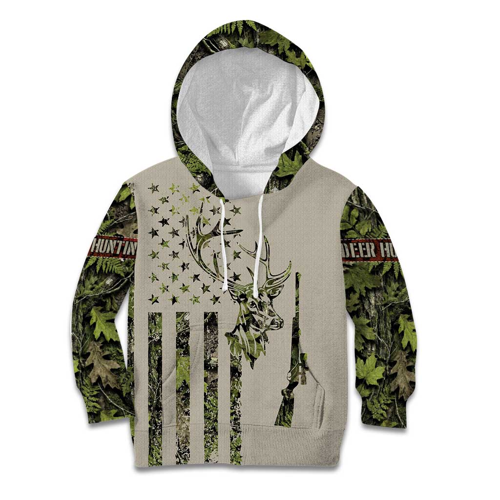 Deer Skull Camouflage Kid Hoodie American Hunting Culture in Forest Green and Earth Tones