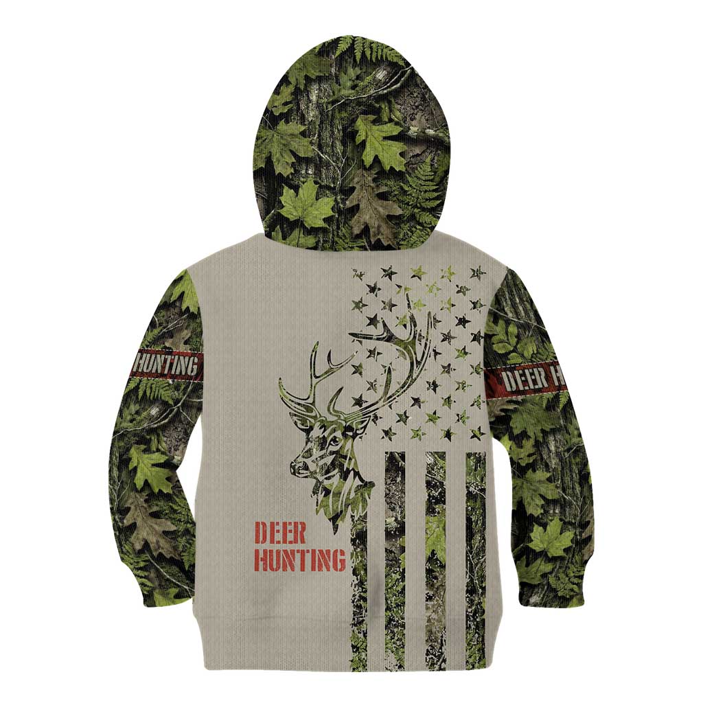 Deer Skull Camouflage Kid Hoodie American Hunting Culture in Forest Green and Earth Tones