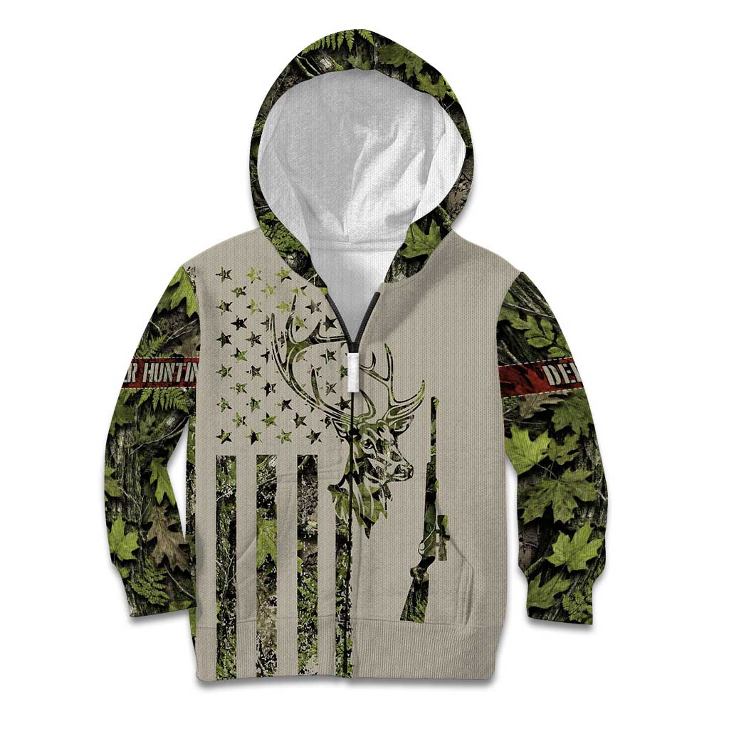 Deer Skull Camouflage Kid Hoodie American Hunting Culture in Forest Green and Earth Tones