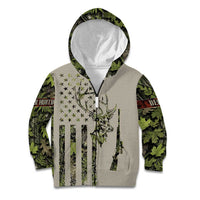 Deer Skull Camouflage Kid Hoodie American Hunting Culture in Forest Green and Earth Tones