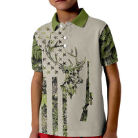 Deer Skull Camouflage Kid Polo Shirt American Hunting Culture in Forest Green and Earth Tones