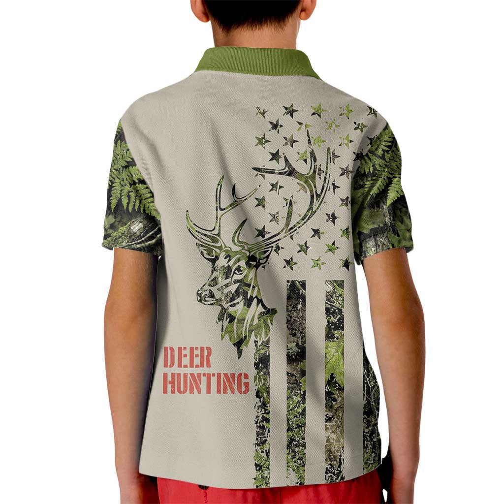 Deer Skull Camouflage Kid Polo Shirt American Hunting Culture in Forest Green and Earth Tones
