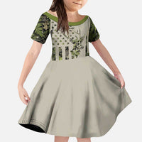 Deer Skull Camouflage Kid Short Sleeve Dress American Hunting Culture in Forest Green and Earth Tones