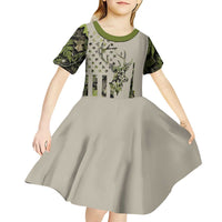 Deer Skull Camouflage Kid Short Sleeve Dress American Hunting Culture in Forest Green and Earth Tones