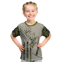 Deer Skull Camouflage Kid T Shirt American Hunting Culture in Forest Green and Earth Tones