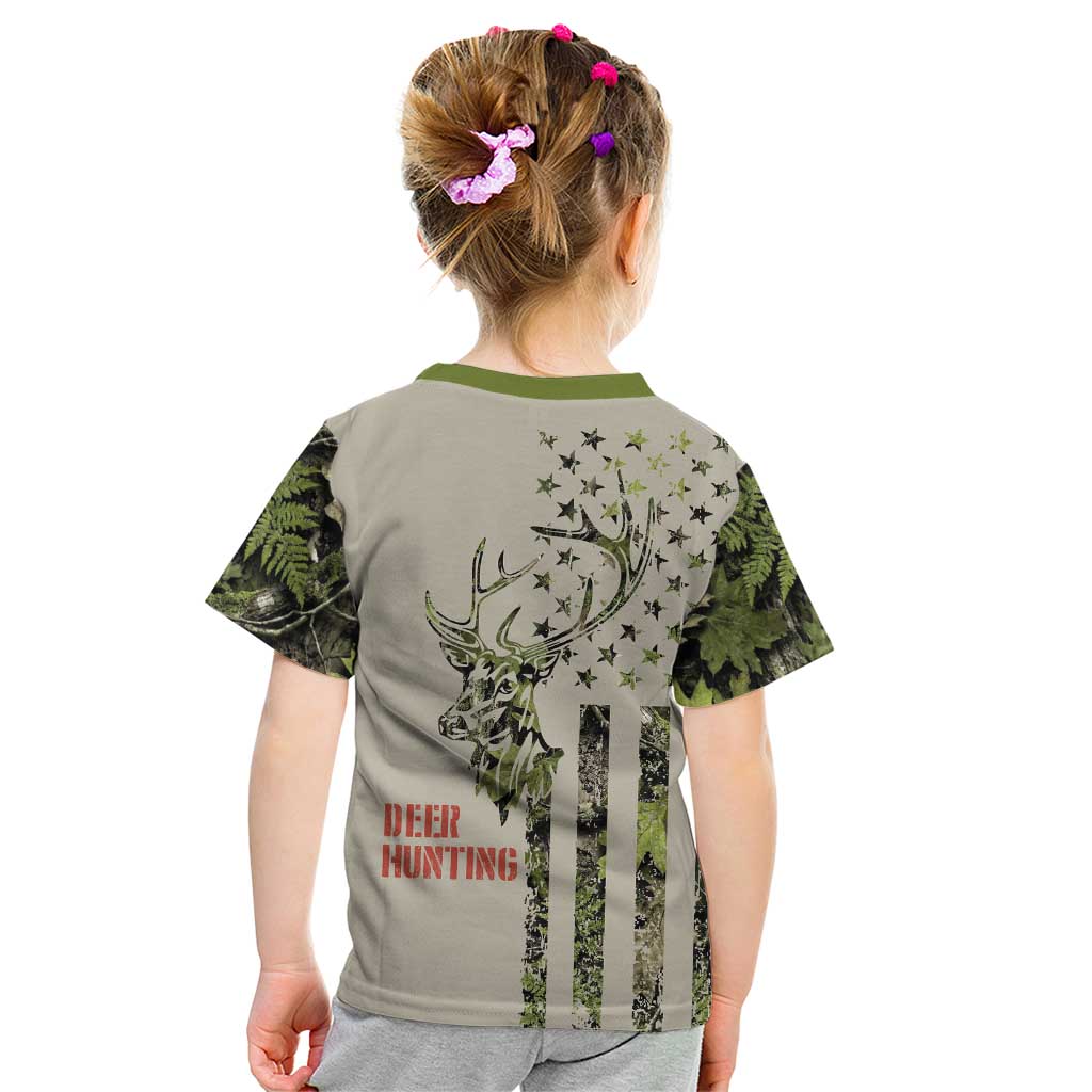 Deer Skull Camouflage Kid T Shirt American Hunting Culture in Forest Green and Earth Tones