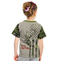 Deer Skull Camouflage Kid T Shirt American Hunting Culture in Forest Green and Earth Tones