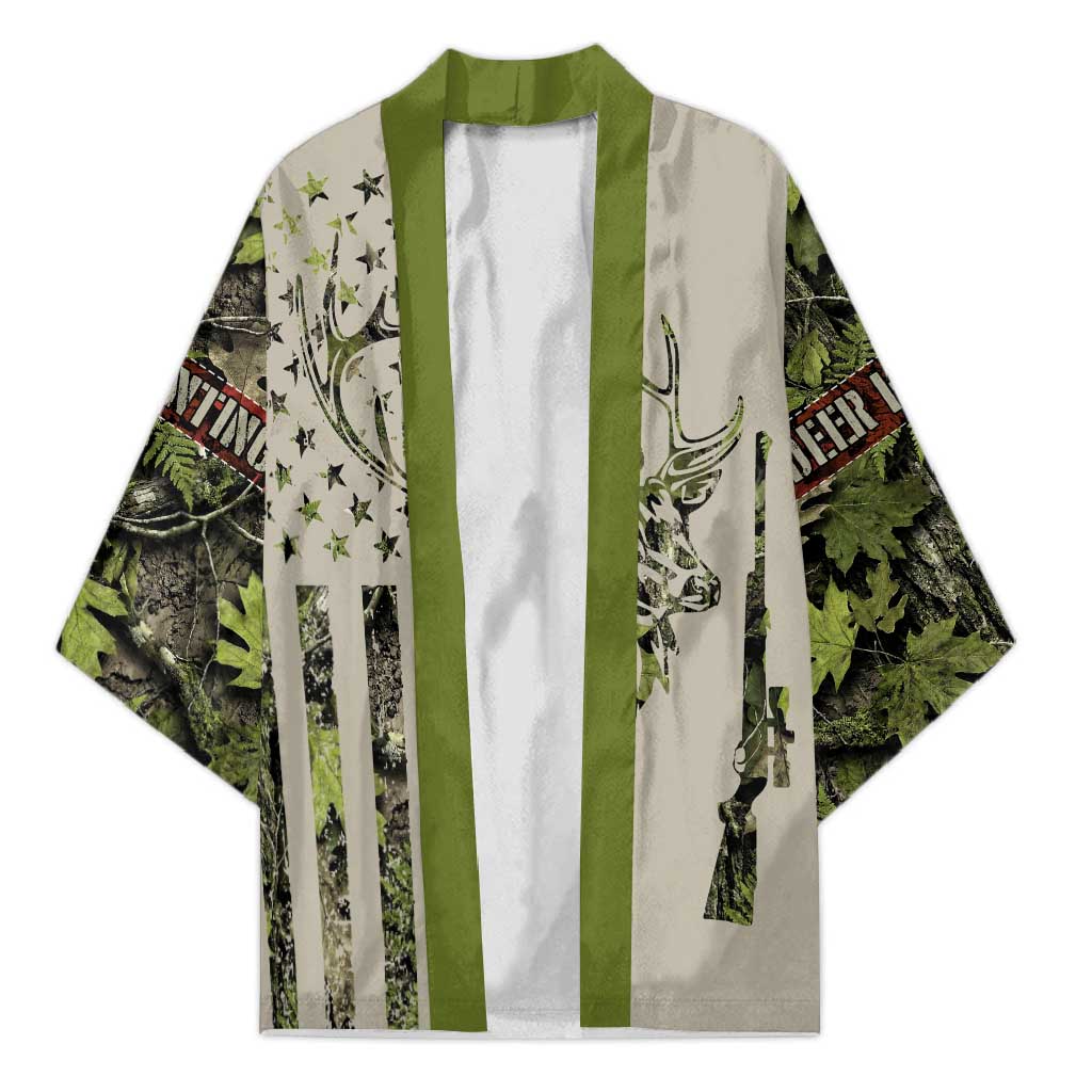 Deer Skull Camouflage Kimono American Hunting Culture in Forest Green and Earth Tones