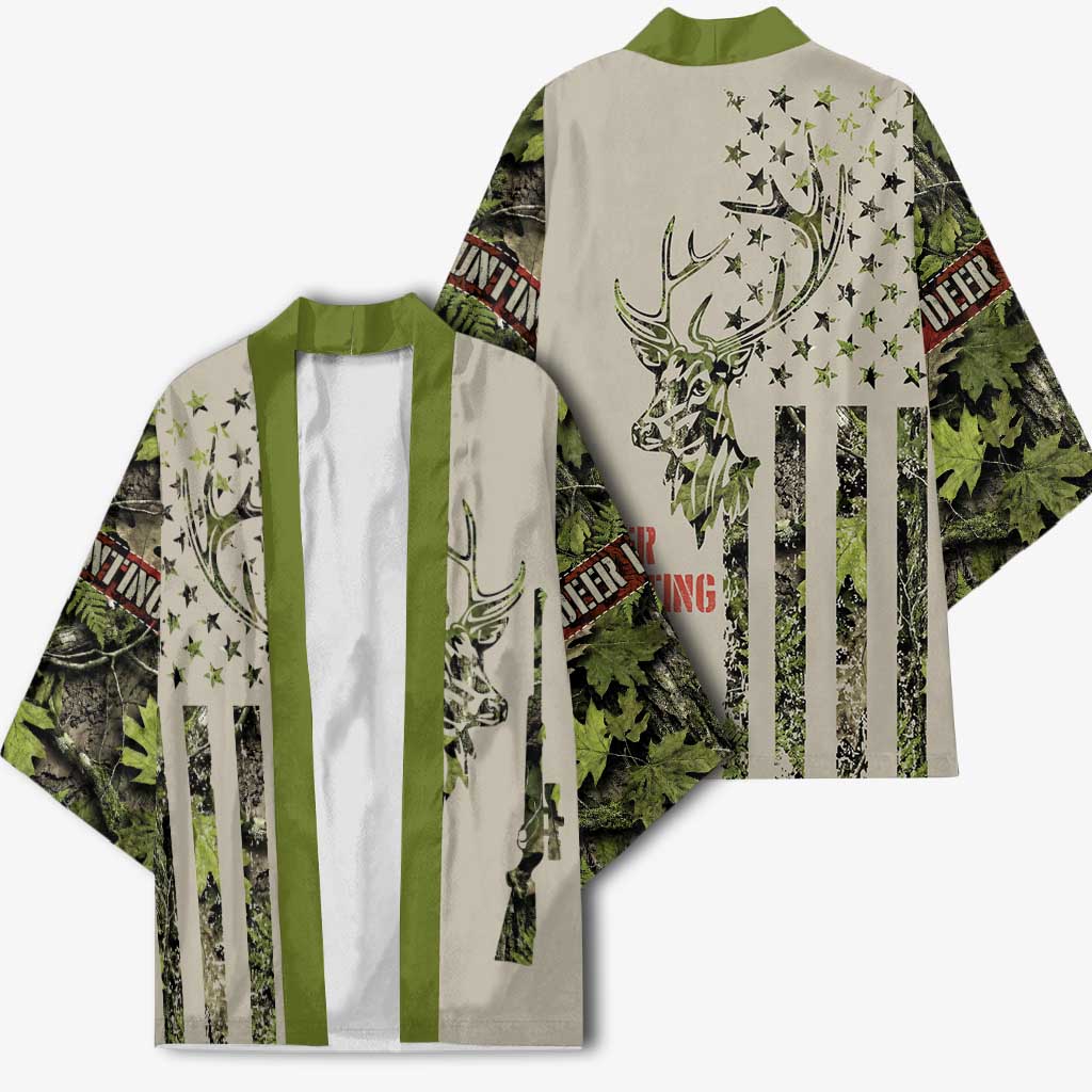 Deer Skull Camouflage Kimono American Hunting Culture in Forest Green and Earth Tones