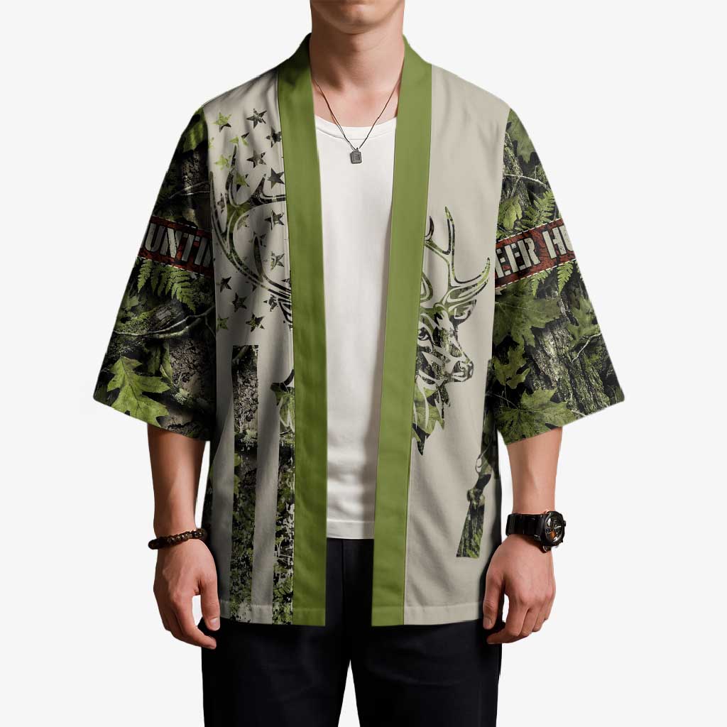 Deer Skull Camouflage Kimono American Hunting Culture in Forest Green and Earth Tones