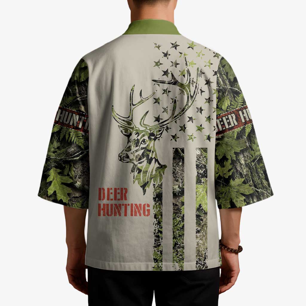Deer Skull Camouflage Kimono American Hunting Culture in Forest Green and Earth Tones