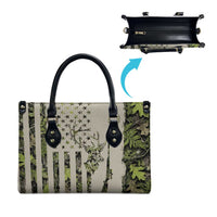 Deer Skull Camouflage Leather Bag American Hunting Culture in Forest Green and Earth Tones