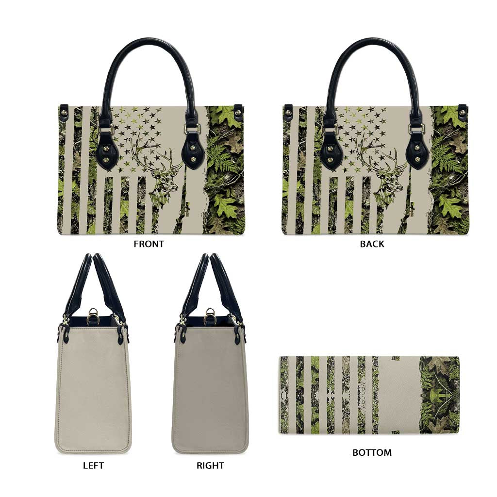 Deer Skull Camouflage Leather Bag American Hunting Culture in Forest Green and Earth Tones