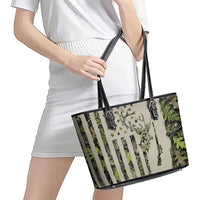 Deer Skull Camouflage Leather Tote Bag American Hunting Culture in Forest Green and Earth Tones