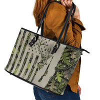 Deer Skull Camouflage Leather Tote Bag American Hunting Culture in Forest Green and Earth Tones