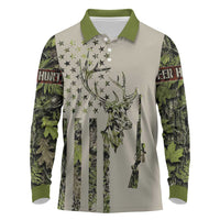 Deer Skull Camouflage Long Sleeve Polo Shirt American Hunting Culture in Forest Green and Earth Tones